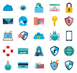 bundle of cyber security colorful set icons