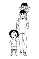 Family single father with kids in black and white