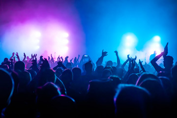 Fototapeta na wymiar silhouettes of audience at rock concert