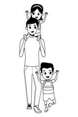 Family single father with kids in black and white