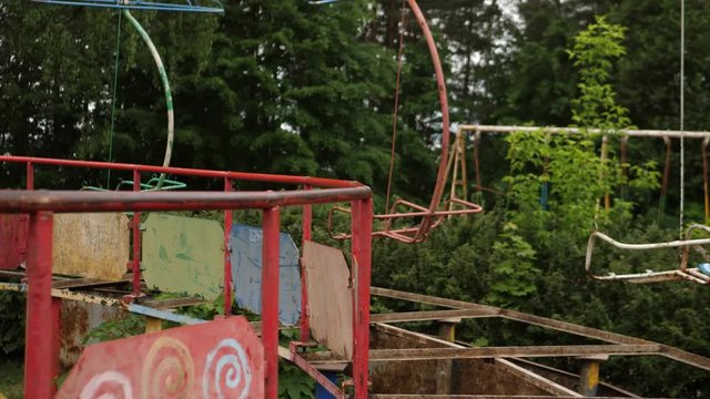 abandoned amusement park carousel spinning empty