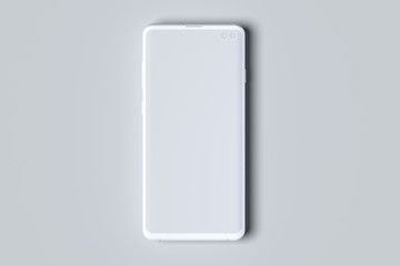 White Mobile phone with blank screen isolated on white background. 3d rendering.