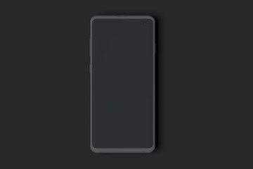 Black Mobile phone with blank screen isolated on black background. 3d rendering.