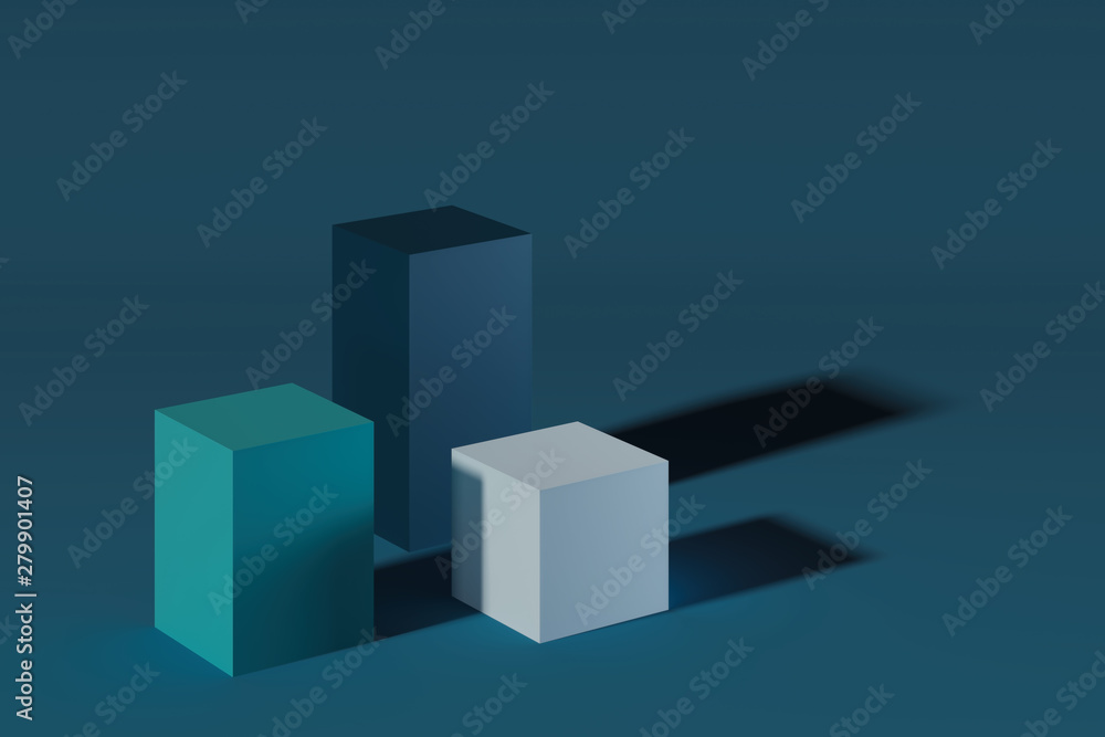 Poster modern showcases with empty space on pedestal on green background. 3d rendering.
