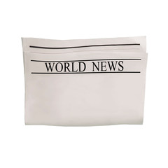 Mockup of World News newspaper blank with unreadable text and images.