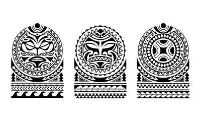 Set of tattoo sketch maori style for shoulder - obrazy, fototapety, plakaty
