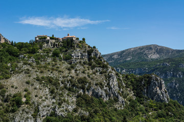 Fototapeta na wymiar View of mountain top village Gourdon in Provence, France. Gourdon is listed under the most beautiful villages of France.