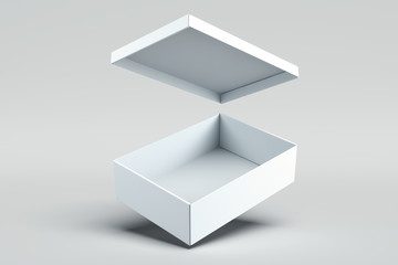 White blank realistic cardboard box isolated on white background. 3d rendering.