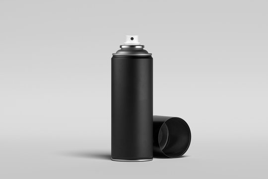 Blank black can of spray paint on isolated on white background. 3d rendering.