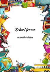 school frame, frame of school objects, digital clipart of school supplies, card, letter © XandPic