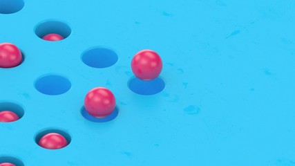 Pink spheres on blue background. Abstract motion design loop animation. vaporwave