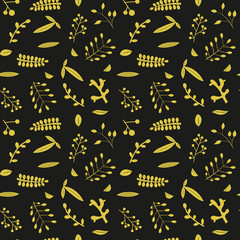 Cartoon abstract seamless pattern with plants, leaves or trees in trendy geometric flat style. Minimalistic colorful vector design texture.