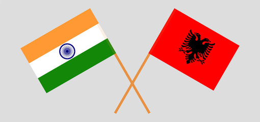 Albania and India. Crossed Albanian and Indian flags
