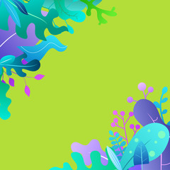 Fototapeta premium Abstract composition with plants, leaves or trees in trendy geometric flat style. Minimalistic colorful vector design for banner, frames, greeting card.
