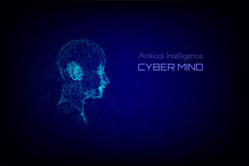 Human anatomical brain in head. Male profile face side view. Progressive technology. Artifical intelligence