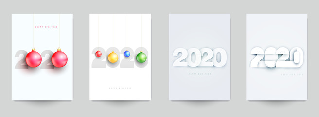 Happy new year design vector illustration concept. Set of minimalistic trendy background for branding banner, cover, poster, greeting card. Modern colorful number 2020.
