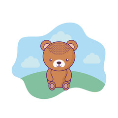 cute little bear baby in landscape