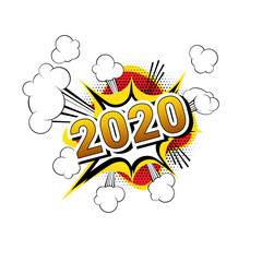Vector - 2020 Comic book style words isolated on white background.