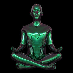 Portrait of iron human mental guru zen-like character. Man lotus pose