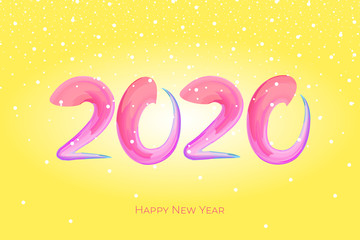 Happy New Year colorful brushstroke number 2020. Christmas winter holidays yellow greeting card calendar brochure template design. Vector acrylic paint calligraphy lettering text illustration