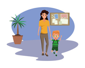 Family single parent with children cartoon