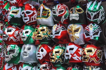 Colorful mask wrestling wrestling, Mexican cultural sport.