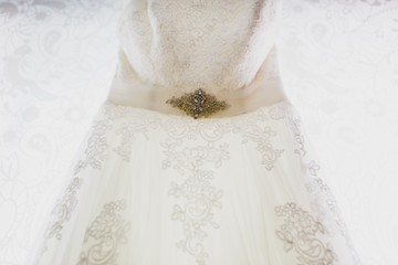 Detail of a very elegant and exclusive wedding dress.