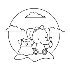 cute little elephant baby with dress girl in landscape