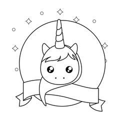 head of cute little unicorn baby with ribbon
