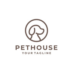 Dog logo and icon design vector. Pet house and pet shop logo.