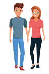 Fototapeta premium Young couple smiiling and walking cartoon