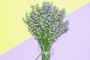 Lavender flower bouquet on wood table