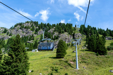 San Pellegrino Pass, Moena , Trentino Alto Adige, Alps, Dolomites, Italy: Landscape at the San Pellegrino Pass (1918 m).It's a high mountain pass in the Italian Dolomites. Summer landscape in the Alps