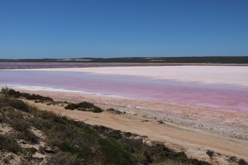 Hutt Lagoon or Pink Lake in Western Australia, Oceania