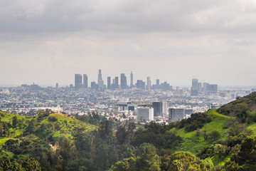 Obraz premium Beautiful view of Los Angeles city from Hollywood Hills and Sunset Blvd