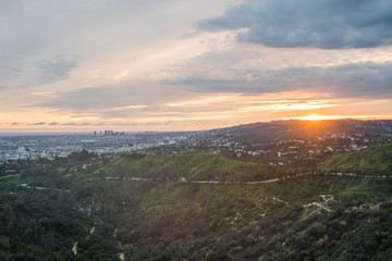 Beautiful sunset over Los Angeles and Hollywood Hills