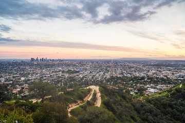 Beautiful sunset over Los Angeles and Hollywood Hills