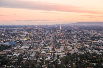 View over Los Angeles city from Griffith hills in the evening