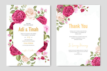 beautiful wedding card with floral and leaves background template