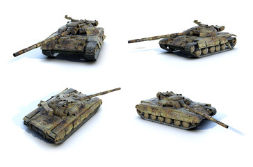 Set of 3d-renders of burnt tank T-64 BM