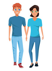 Young couple smiiling and walking cartoon