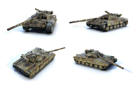 Set of 3d-renders of burnt tank T-64 BM
