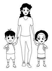 Family single mother with kid in black and white