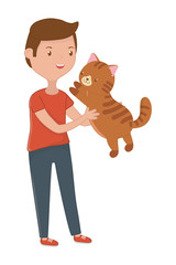 Boy with cat cartoon design