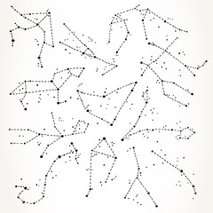 Zodiac signs hand drawn constellations set