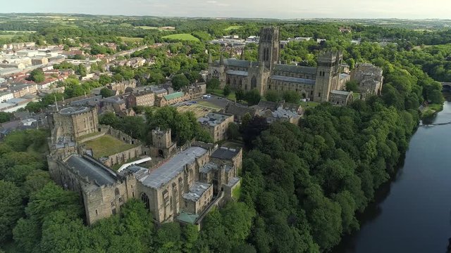 Aerial drone Durham cathedral and castle, north, england