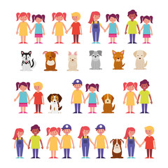 group of kids with pets bundle characters