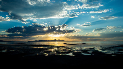 sunset at the salt lake and clouds
