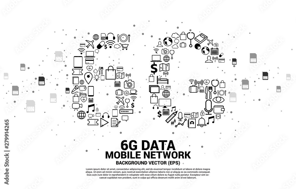Poster 6G Data technology from online function icon. Concept for mobile telecommunication global network.