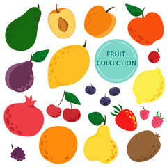 Set of berries and fruits in cartoon style. Vector isolates on a white background.